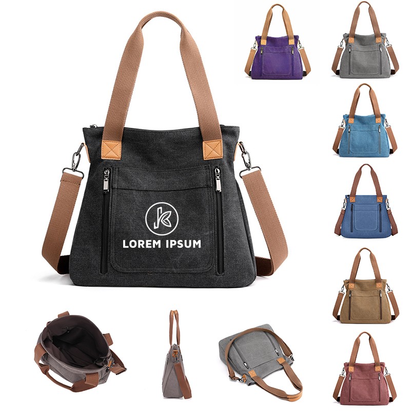 Canvas Tote Bag with Leather Handles, custom tote bag with logo imprint 2