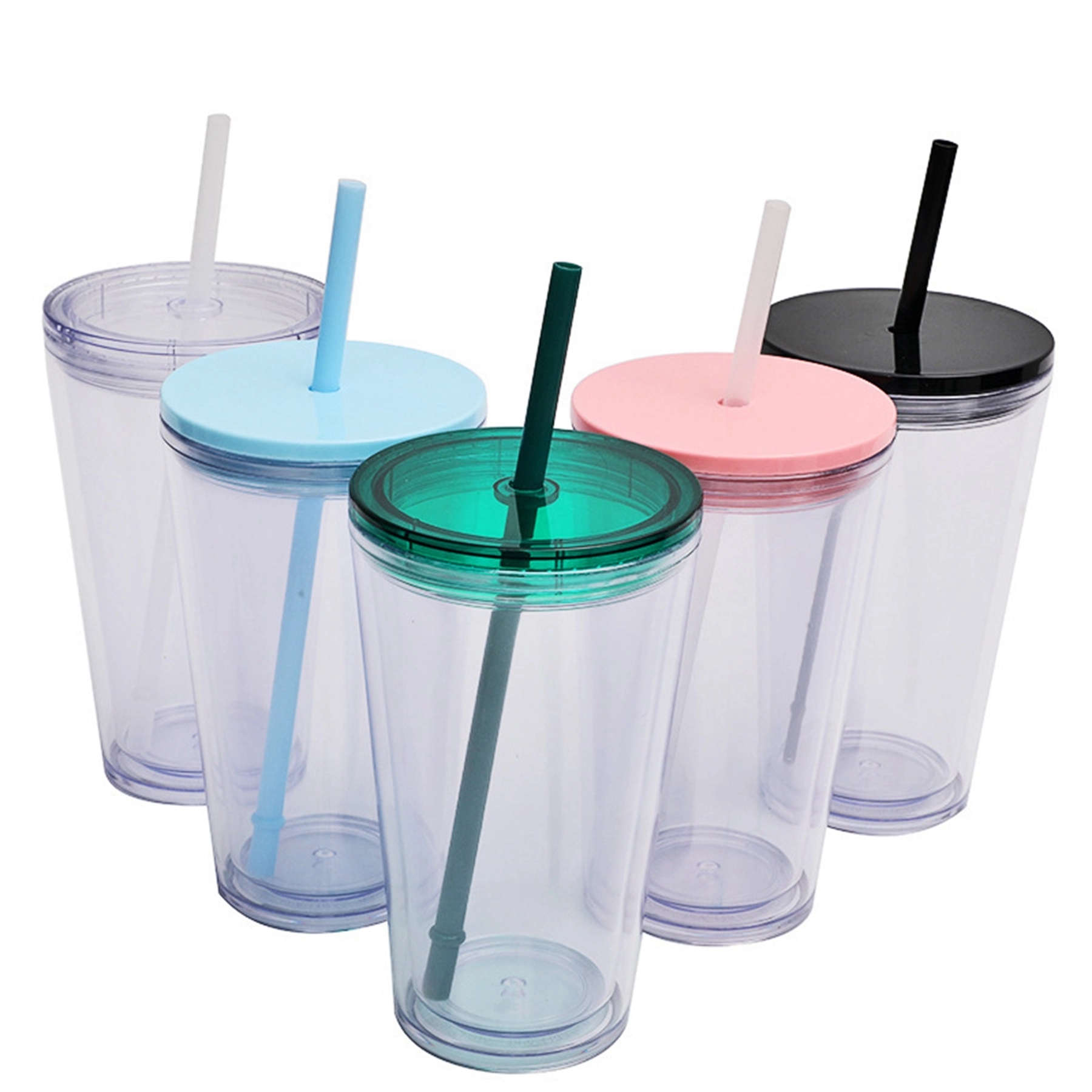 16 Oz. Double Wall Clear Plastic Tumbler with Straw 10