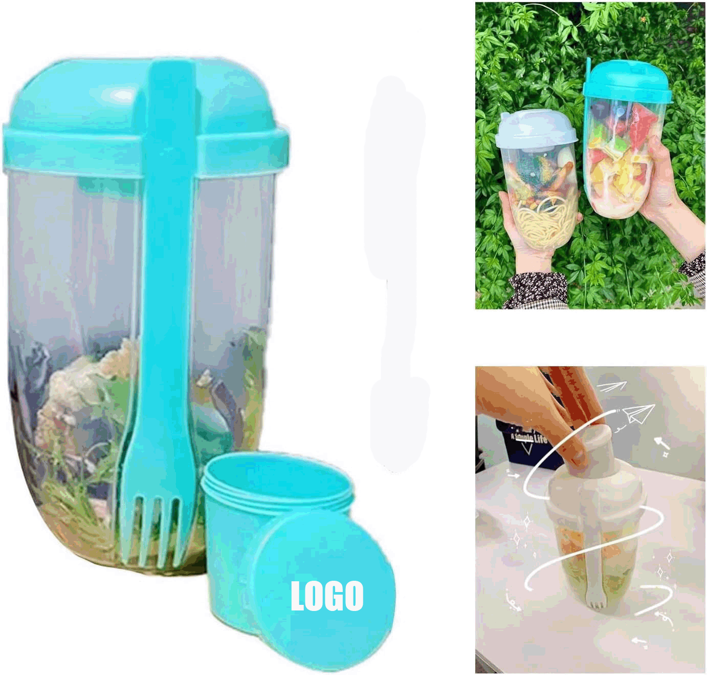 Salad Meal Shaker Cup with Fork and Dressing Holder/Shaker Bottle 2