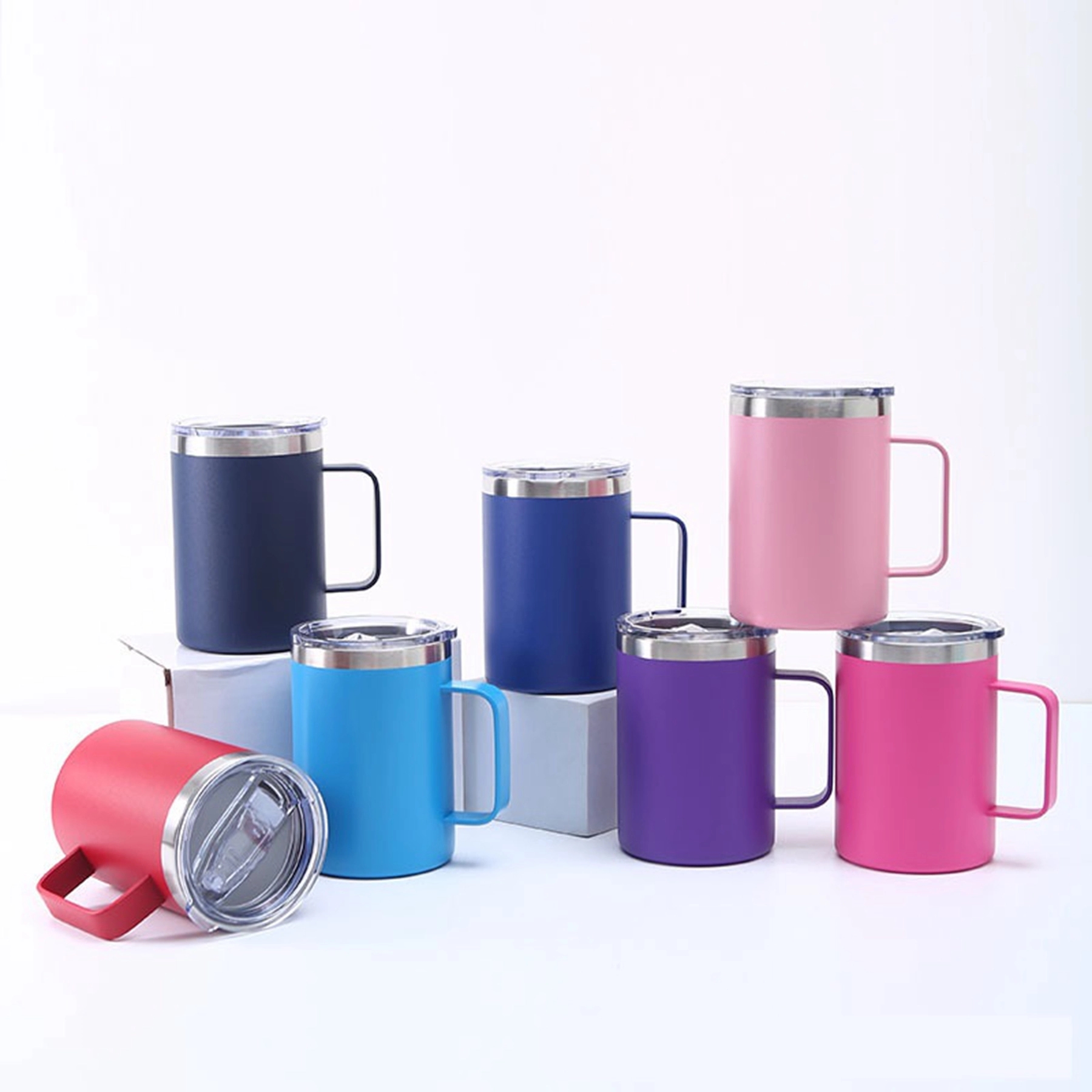 16 Oz. Vacuum Stainless Steel Coffee Mug with Handle & Lid 13