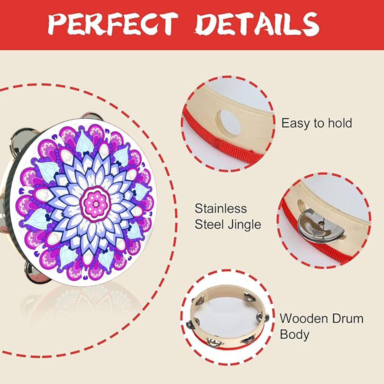 Colorful Tambourines Musical Instrument Hand Held Drum 4