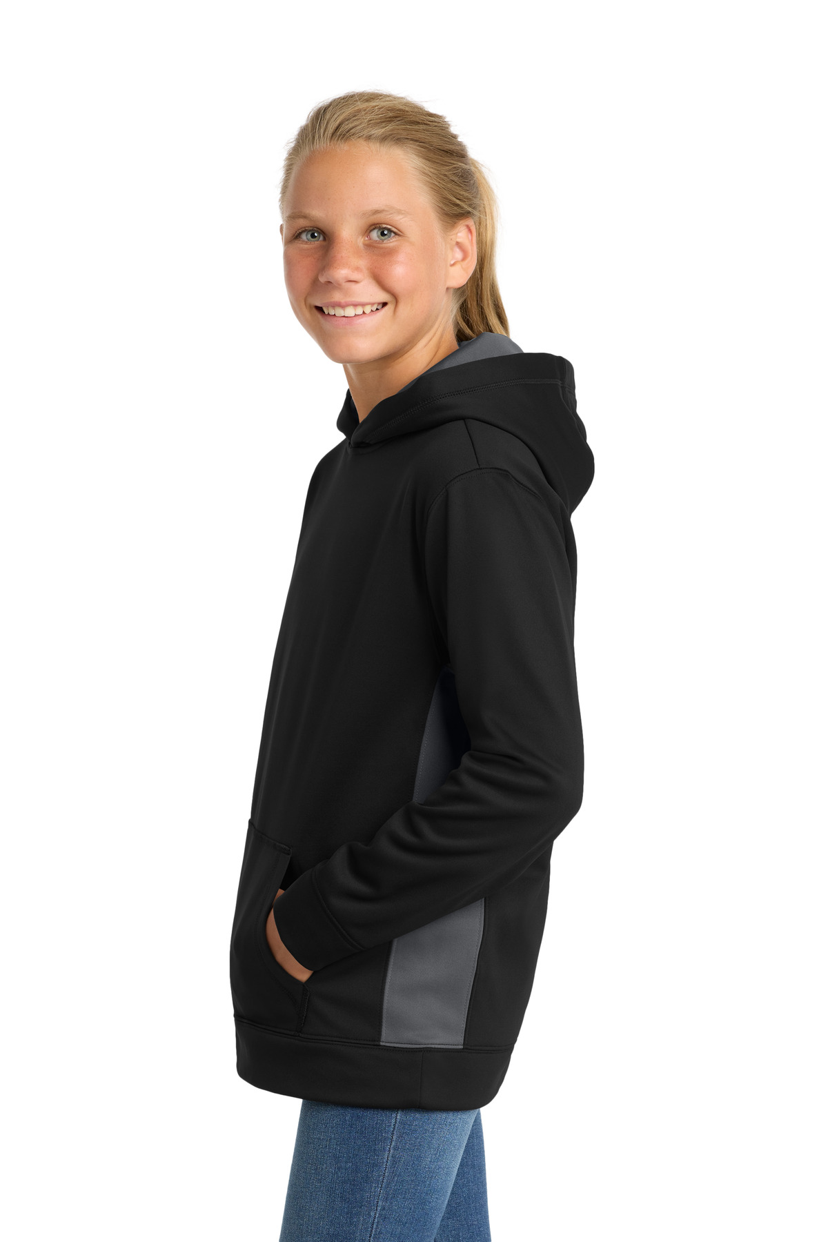 Sport-Tek Youth Sport-Wick Fleece Colorblock Hooded Pullover. YST235 12