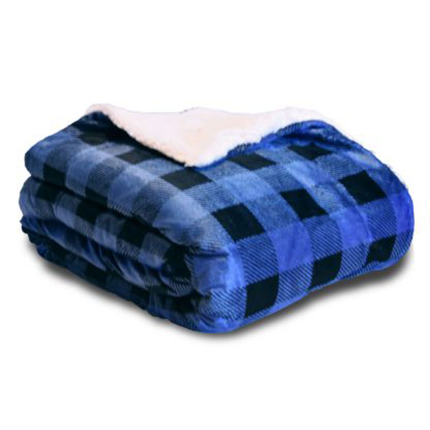 Blue and Black Plaid Sherpa Blanket 1