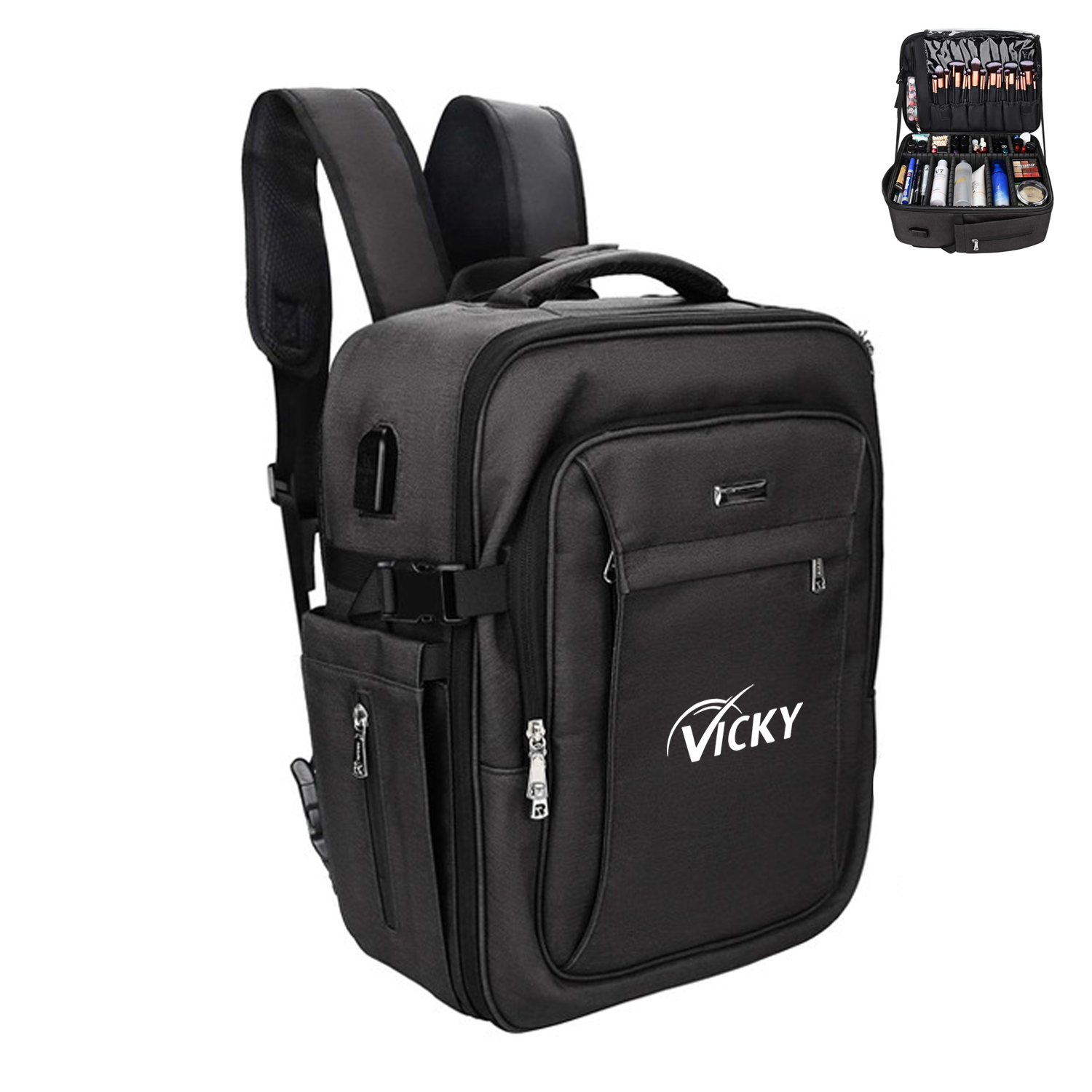 Backpack w/ Cosmetics Storage Bag 6