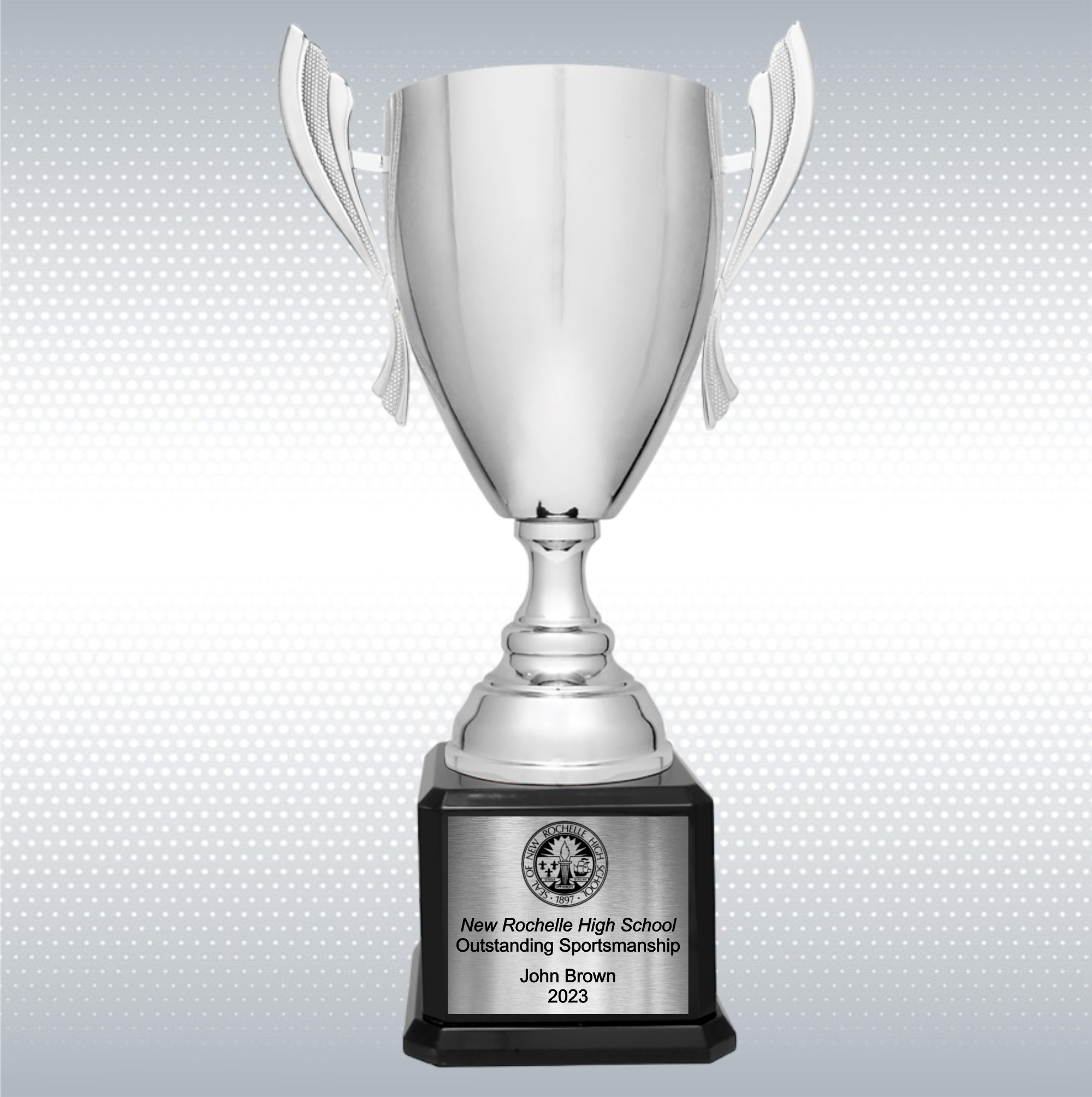 22" Silver Completed Metal Cup Trophy on Black Royal Piano Finish Base 1