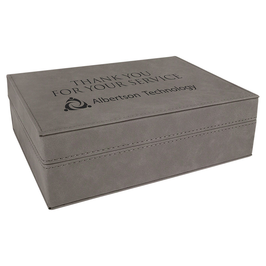 8" x 6 3/8" Gray Leatherette Premium Gift Box 1