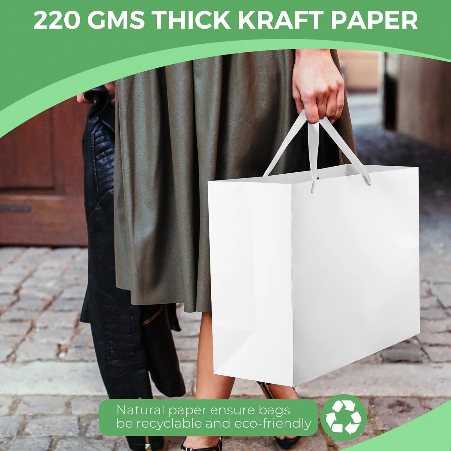 Custom White Paper Gift Tote Bag W/ Cotton Rope Handles 6