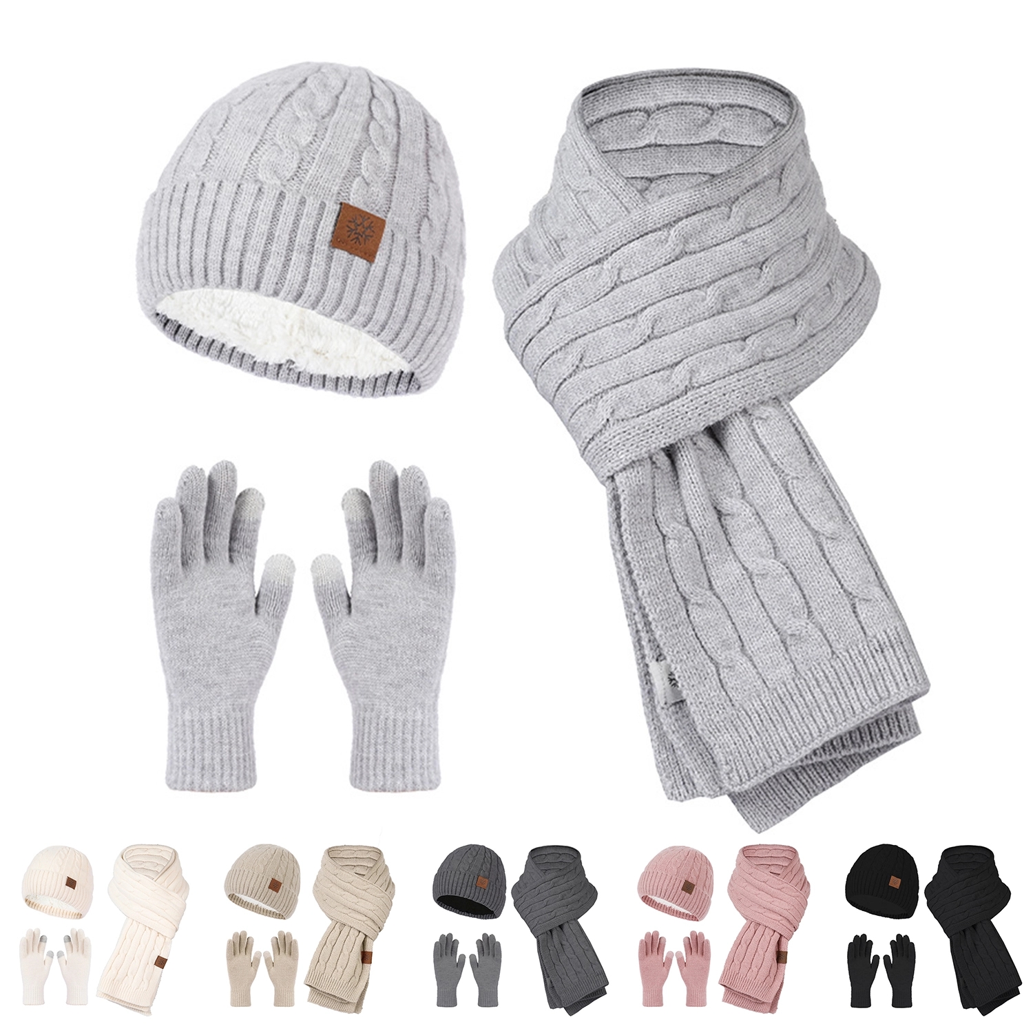 3-Piece Alpaca Hat Scarf And Touchscreen Gloves 2