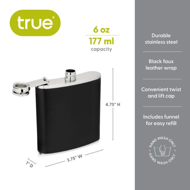 True® Monte Carlo™: 6 oz Faux Leather Flask 6