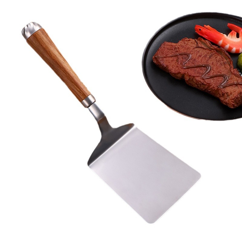 Wooden Handle Stainless Steel Spatula Steaks Pizzas Pancakes 3
