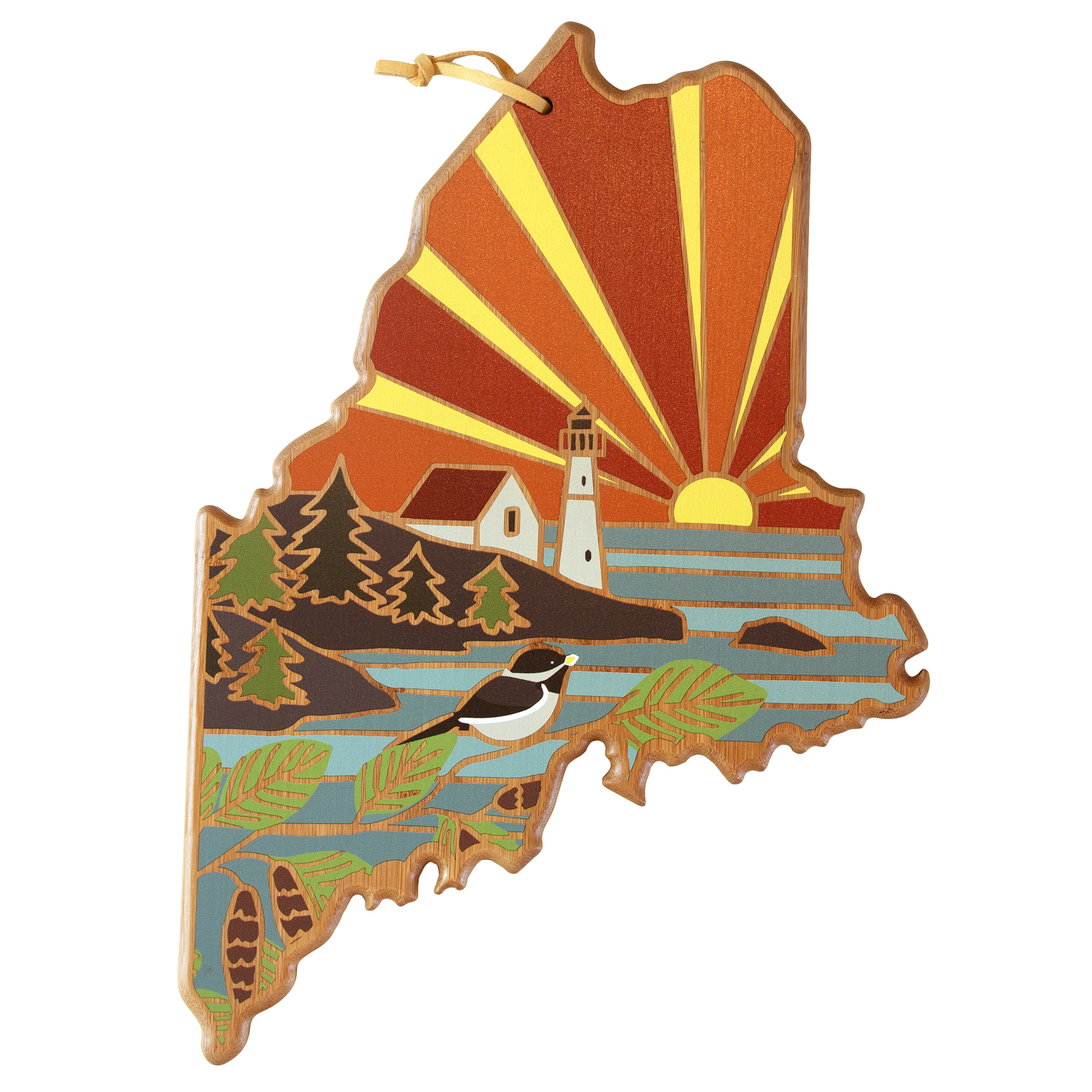 Maine State Shaped Serving and Cutting Board with Artwork by Summer Stokes