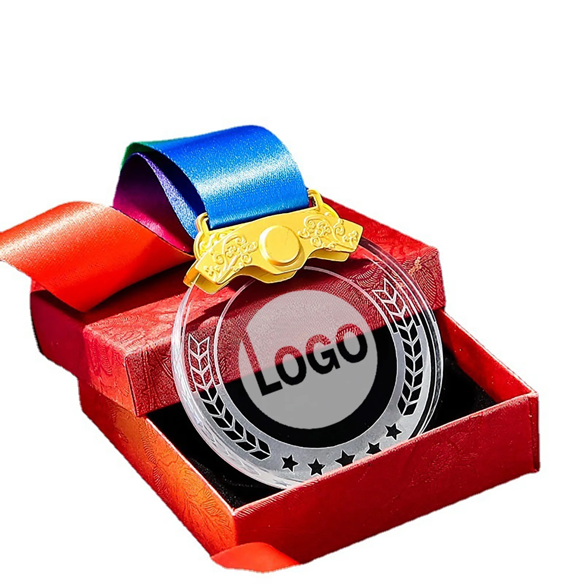 MOQ 3 PCS Full Color Crystal Medal With Lanyard 2