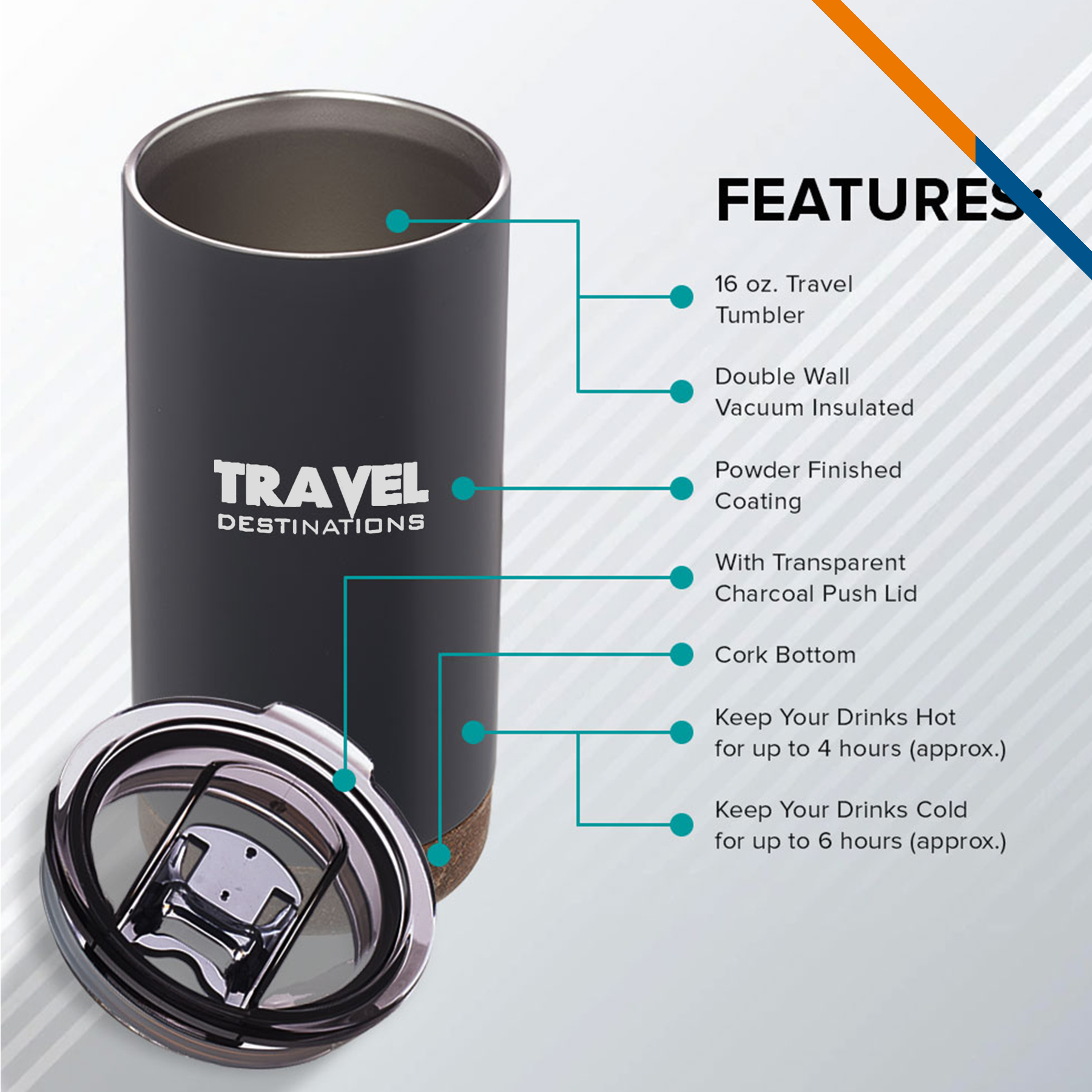 Clary Stainless Steel Travel Mug - 16 OZ. 4