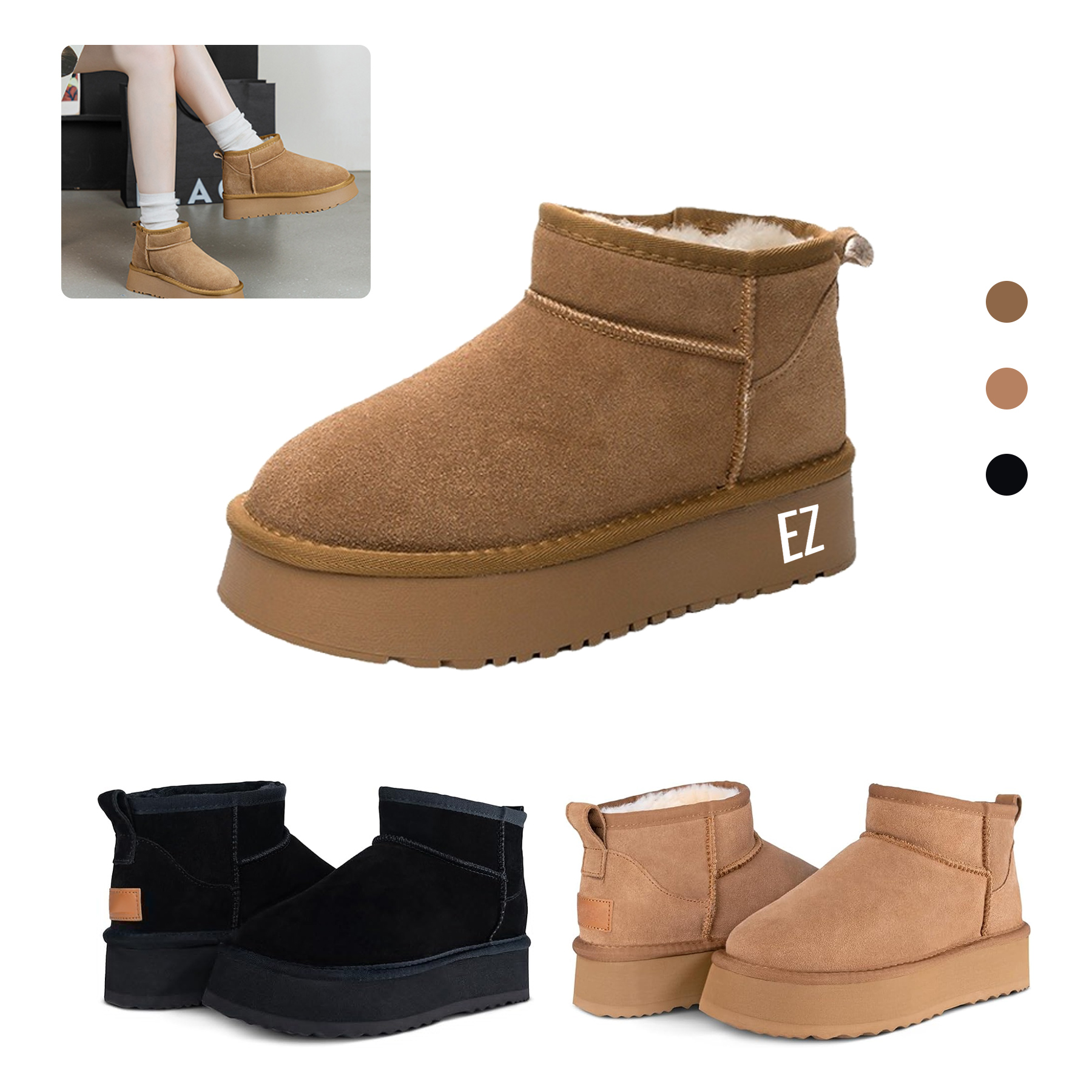 Cow Suede Leather Pull on Platform Boots 2