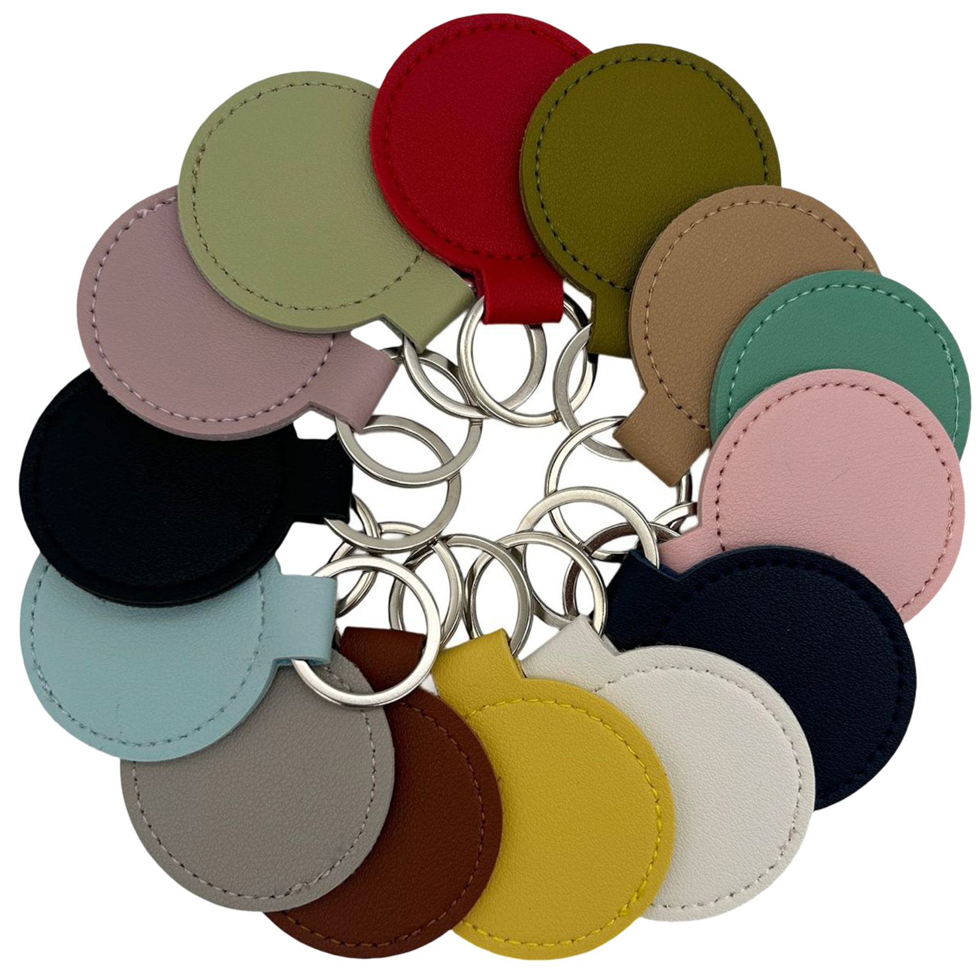 Exquisite Round PU Leather Keychain Pendant with Customizable Design 2