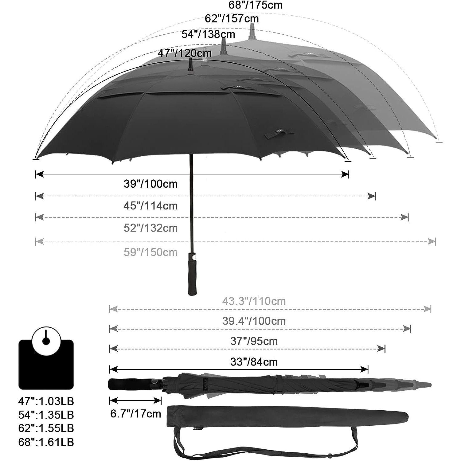 47/54/62/68 Inch Automatic Open Golf Umbrella Oversize Extra Large Double Canopy Vented Windproof Wa 3