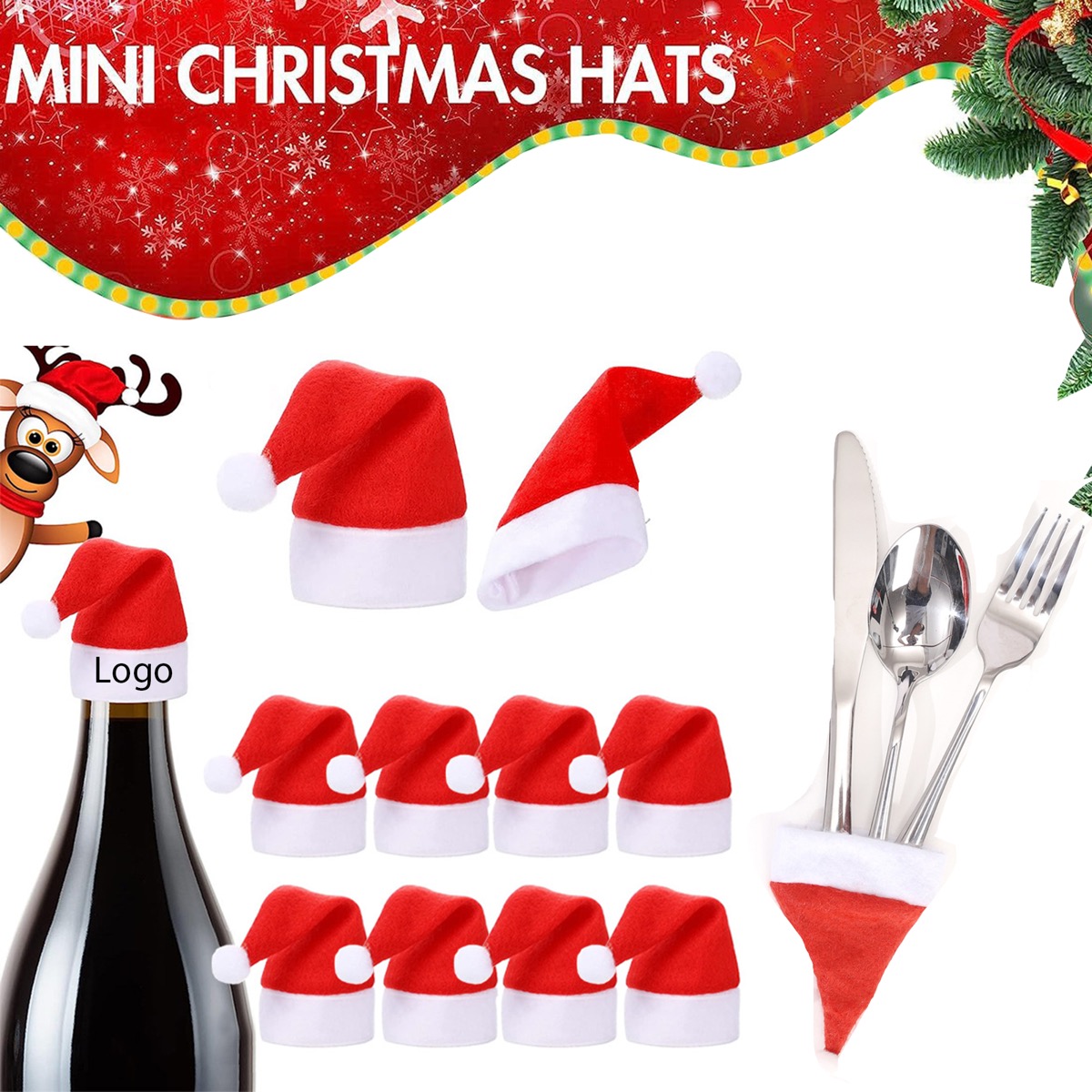 Christmas Santa Hat Wine Bottle Cap Silverware Holders 3