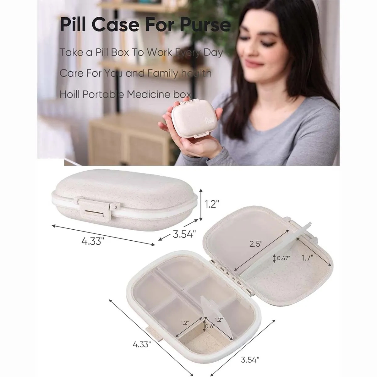8 Compartments Wheat Straw Portable Daily Pill Organizer 11