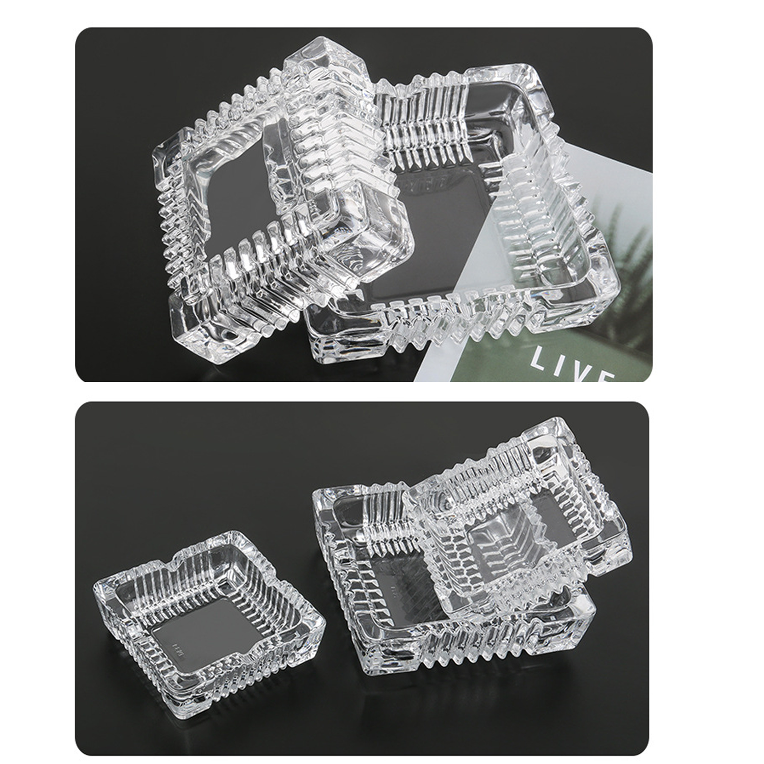 Square Shatterproof Crystal Glass Ashtray 8