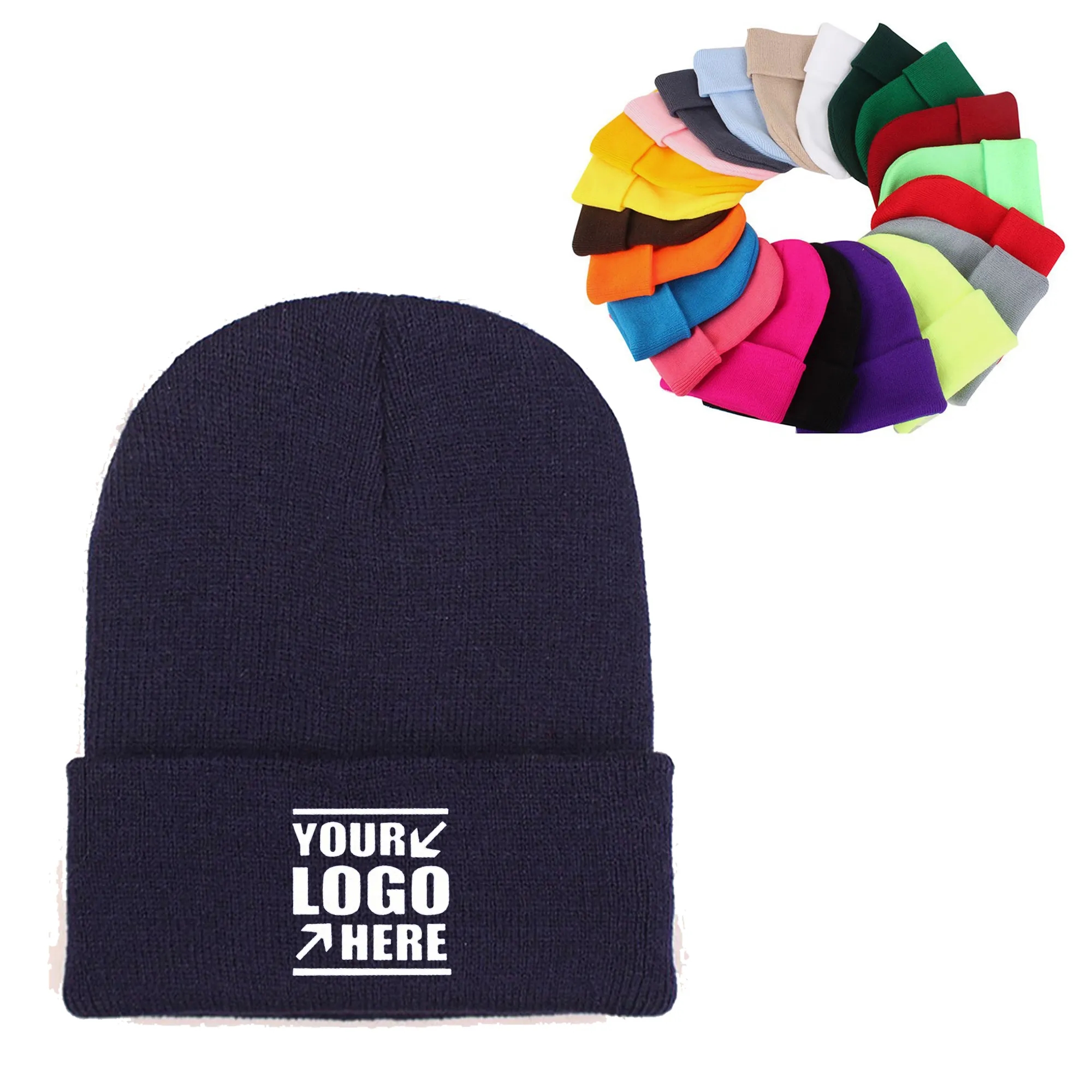 Knitted Beanie Solid Color Hat w Cuff 2