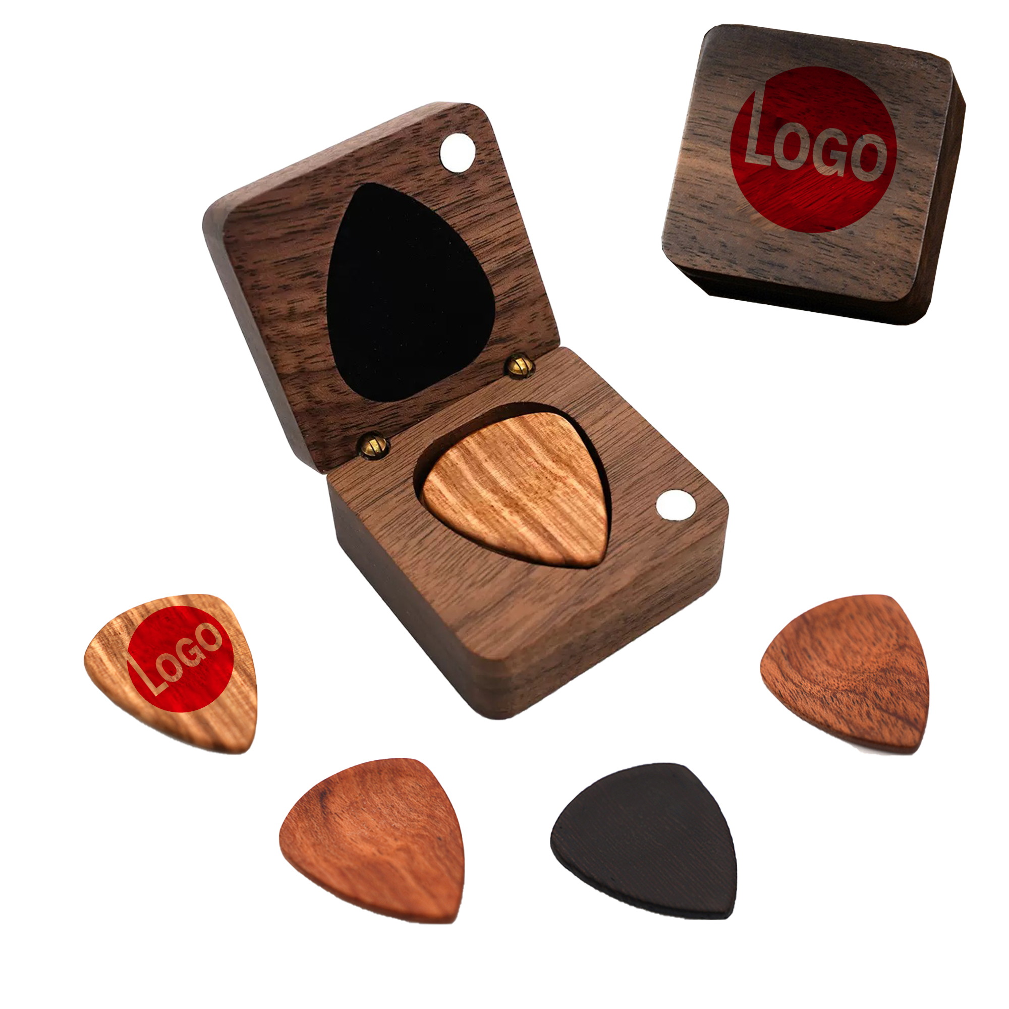 Custom Wood Guitar Pick Set with Storage Box 3