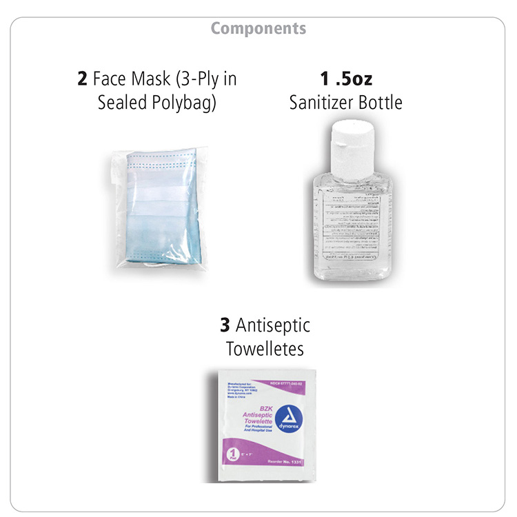 "Everything Essential" Mask & Sanitizing Protection Pack in Translucent Zipper Pouch With Plastic Ho 9