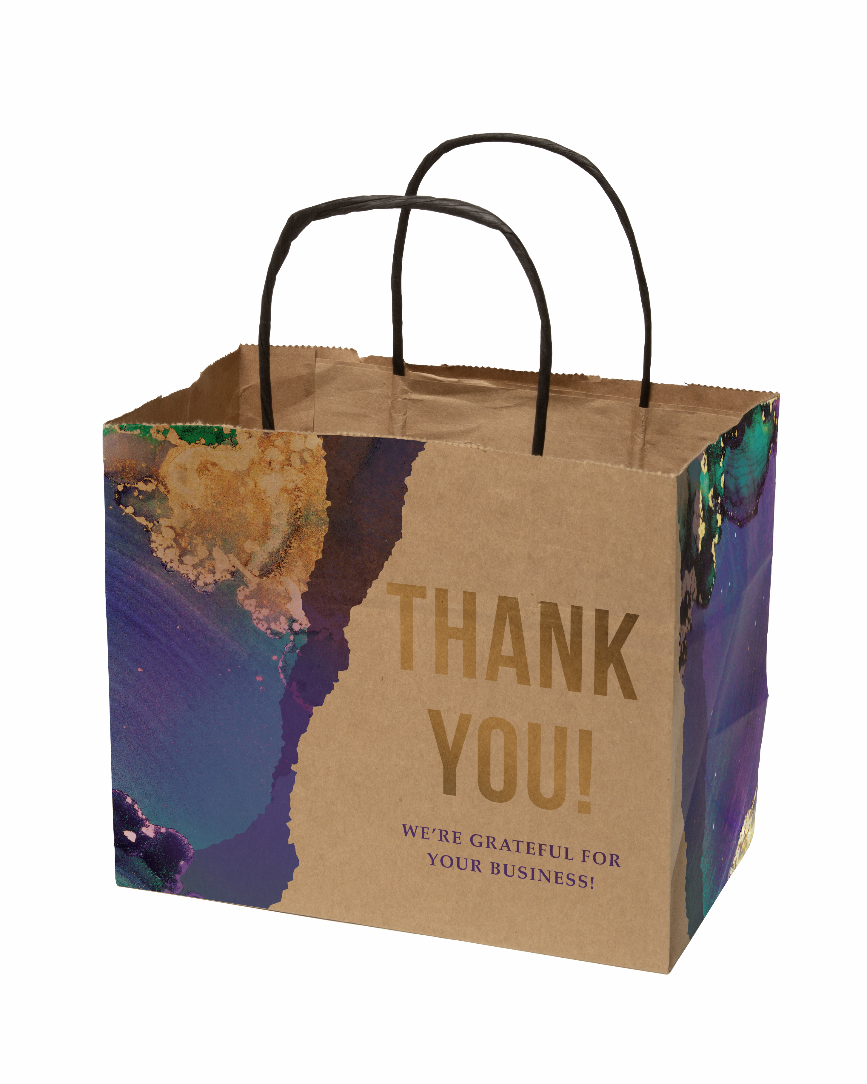 Multi-Sided Full Color Natural Shopper Paper Bag - Black Handle (8.5"x 7.25"x 5") 2
