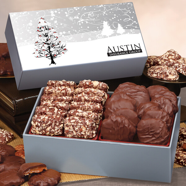 Toffee & Pecan Clusters in Gift Box with Cardinals in Tree Sleeve