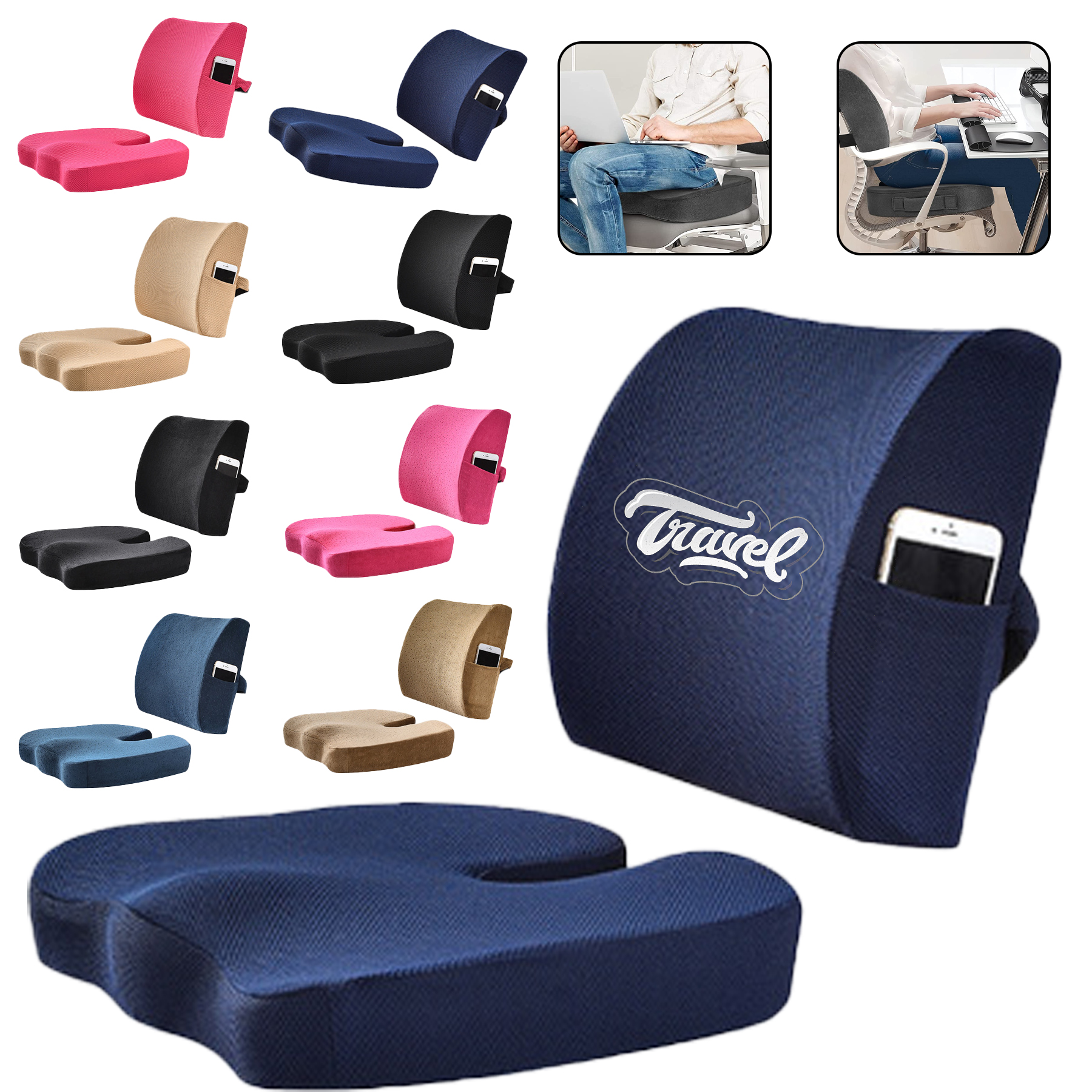 Back Support Memory Foam Pillow Coccyx Cushion Set 1