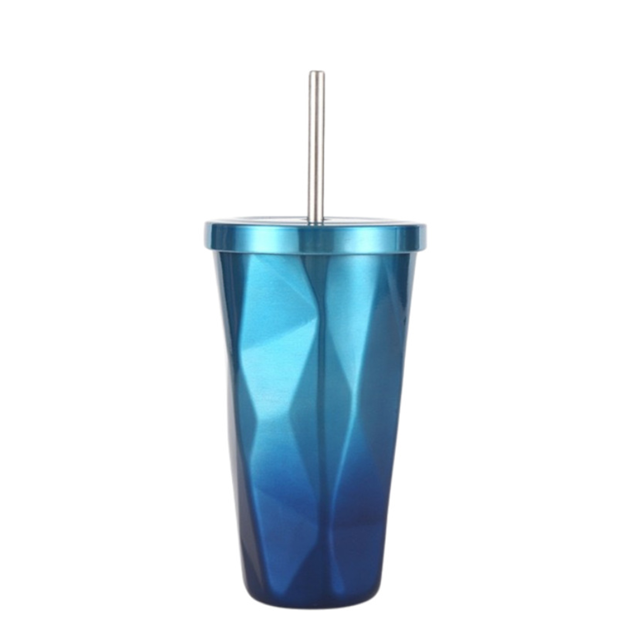 16 Ounce Diamond Shape Travel Tumbler With Straw 2.75" x 7.1" 20