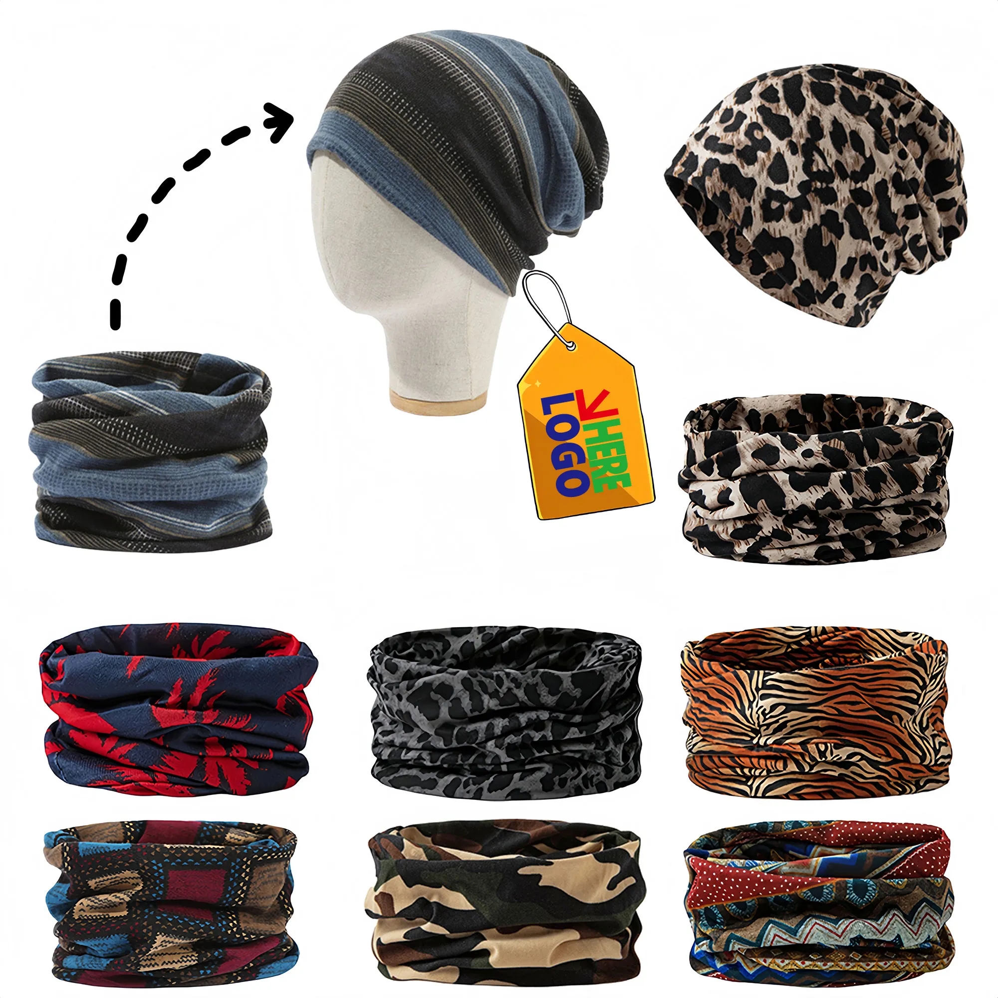 Versatile Leopard Print 2-in-1 Beanie Unisex