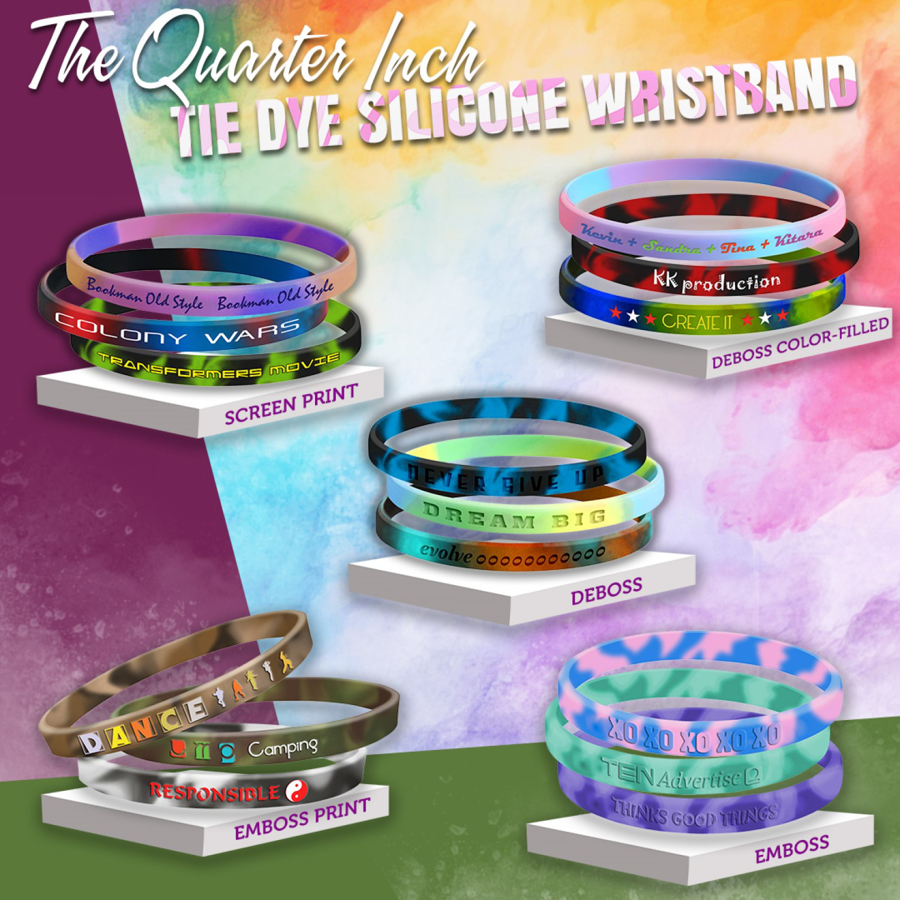 Tie Dye Silicone Wristband - 1/4" band