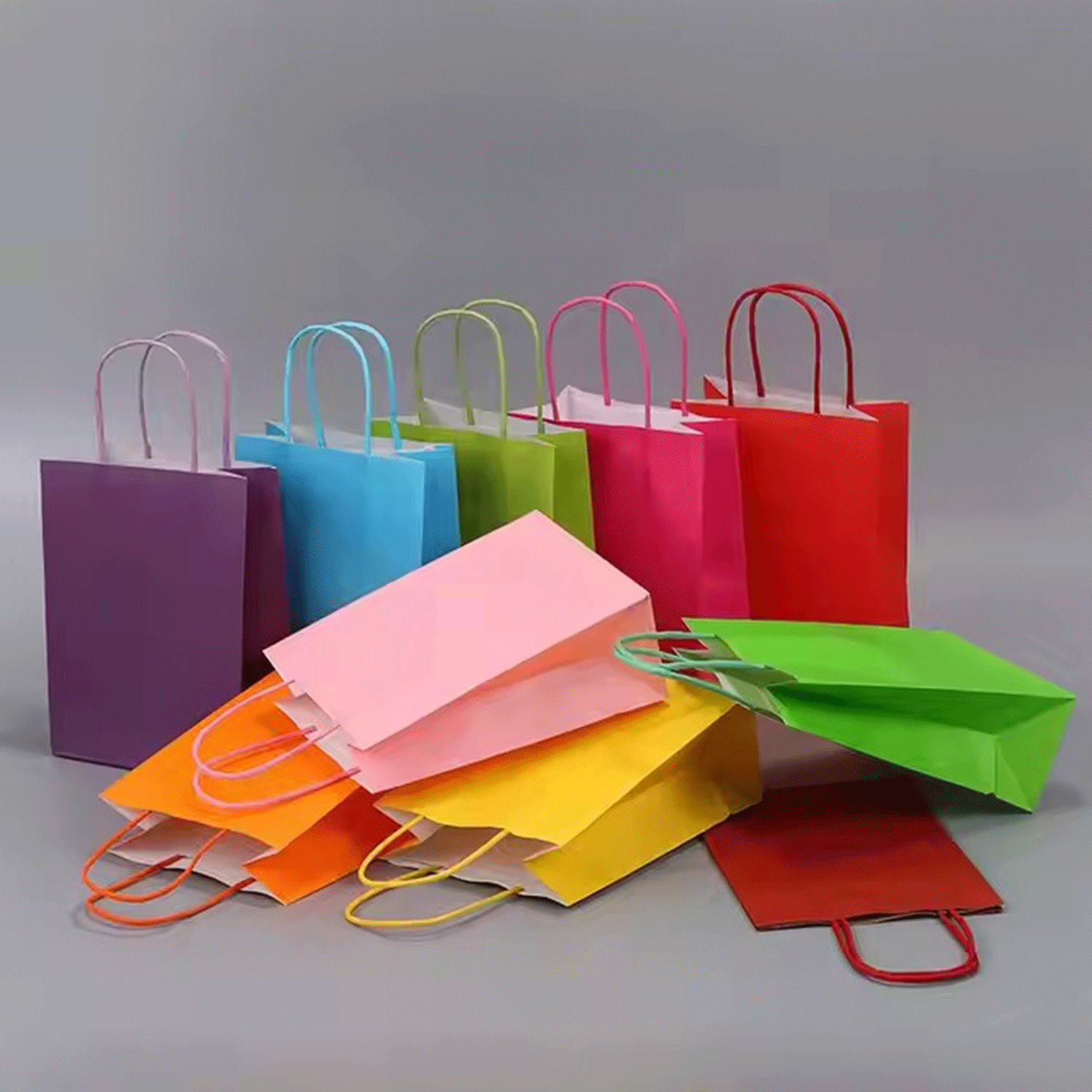 Foldable reusable rainbow colors kraft paper bag w/ Handle 2