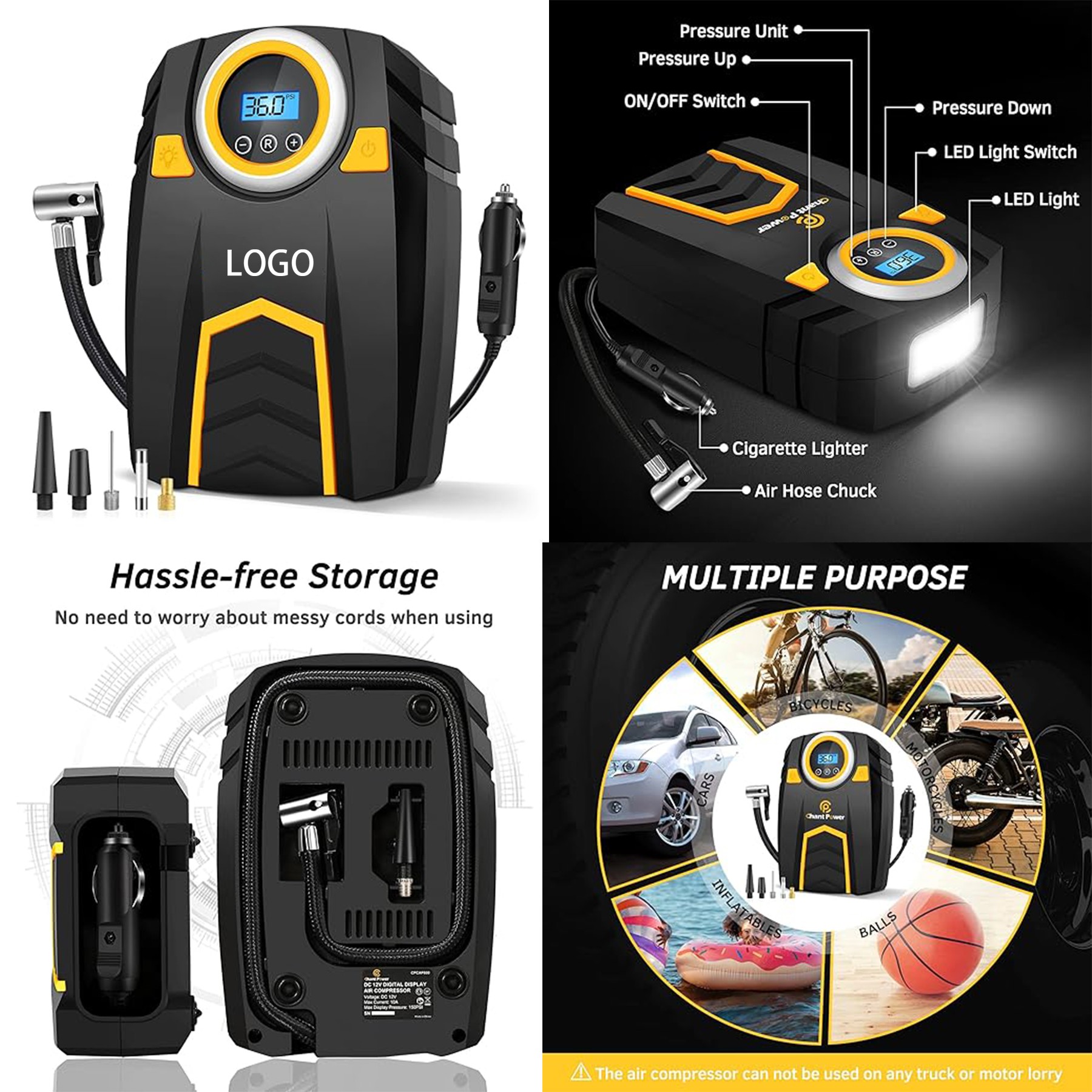 12V DC Car Tire Pump with Digital Pressure Gauge 2