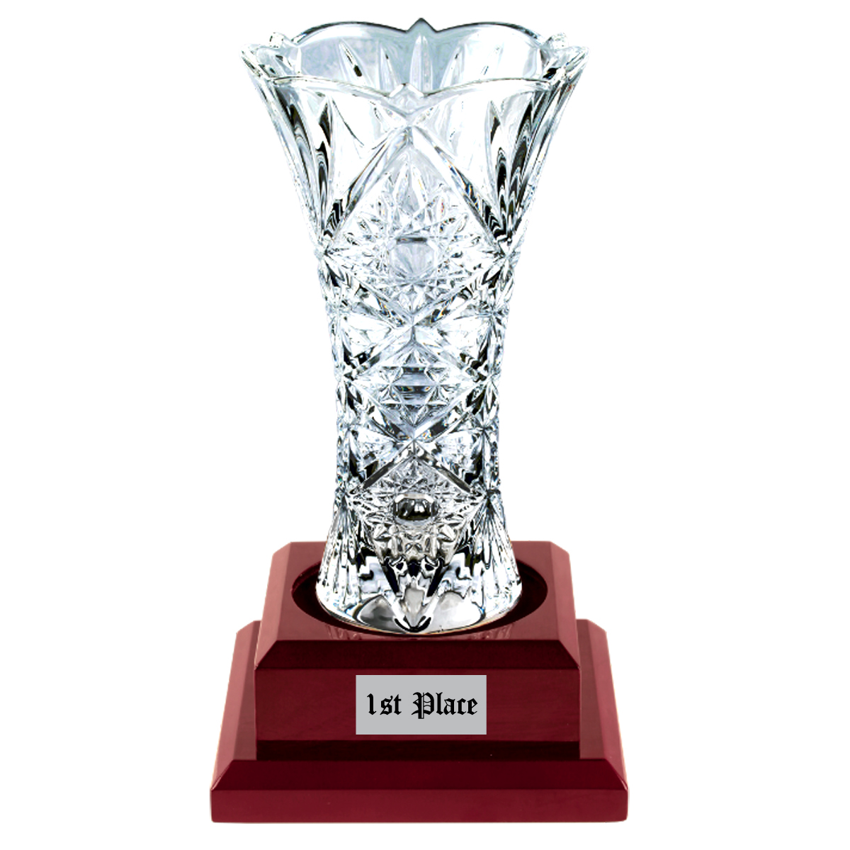 GENUINE CRYSTAL VASE WITH WALNUT BASE 1