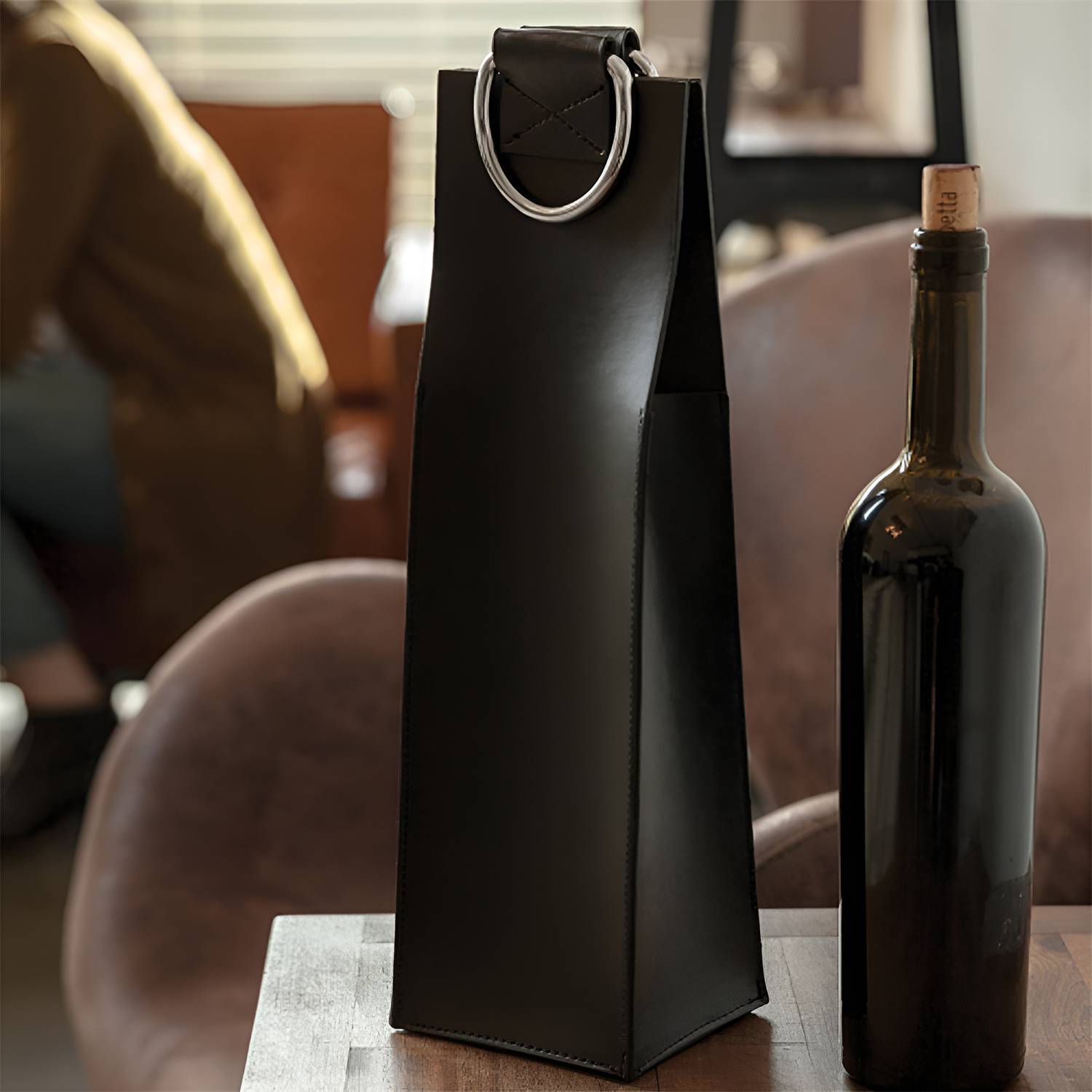 Leather 1-Bottle Wine Tote 4