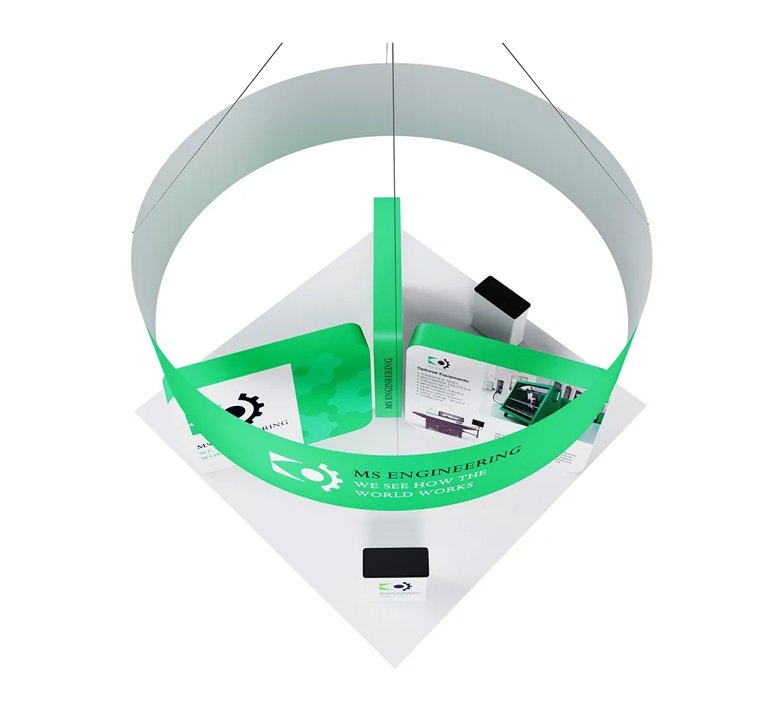 20ft Inline Trade Show Booth – 360° Display with Overhead Banner & Counters 11