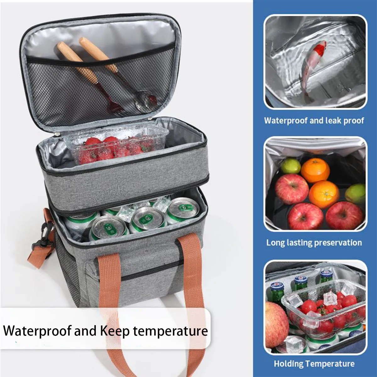 12L Double Insulated Lunch Bag Cooler Picnic Box 2