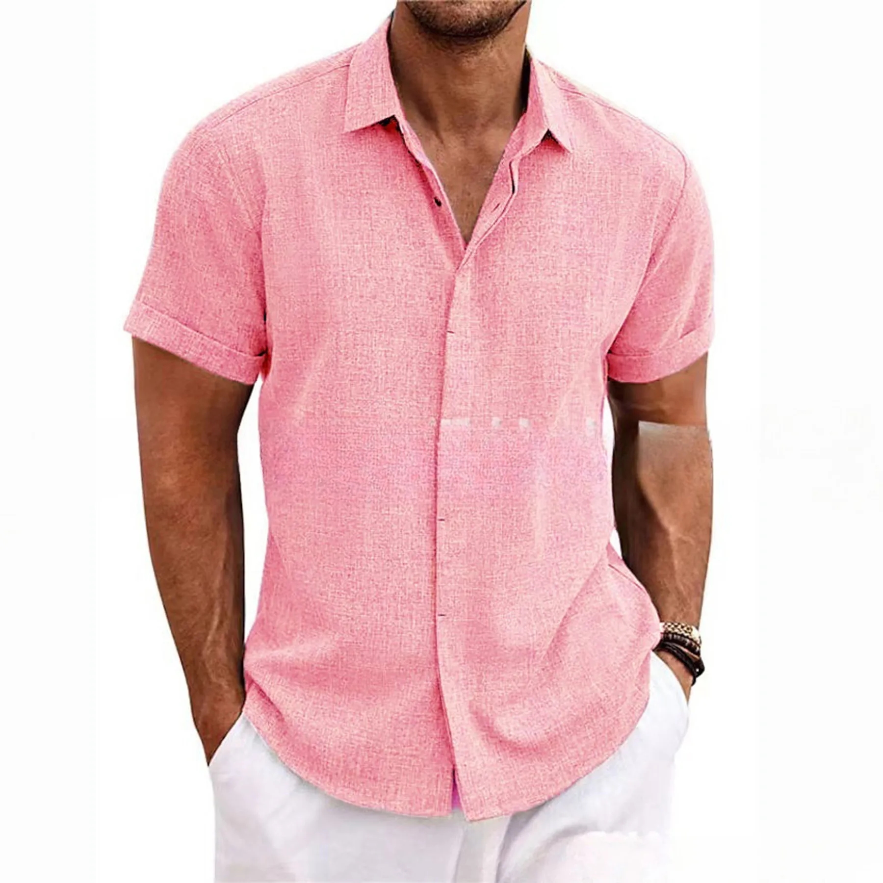 Men's Linen Short Sleeve Casual Shirts 14