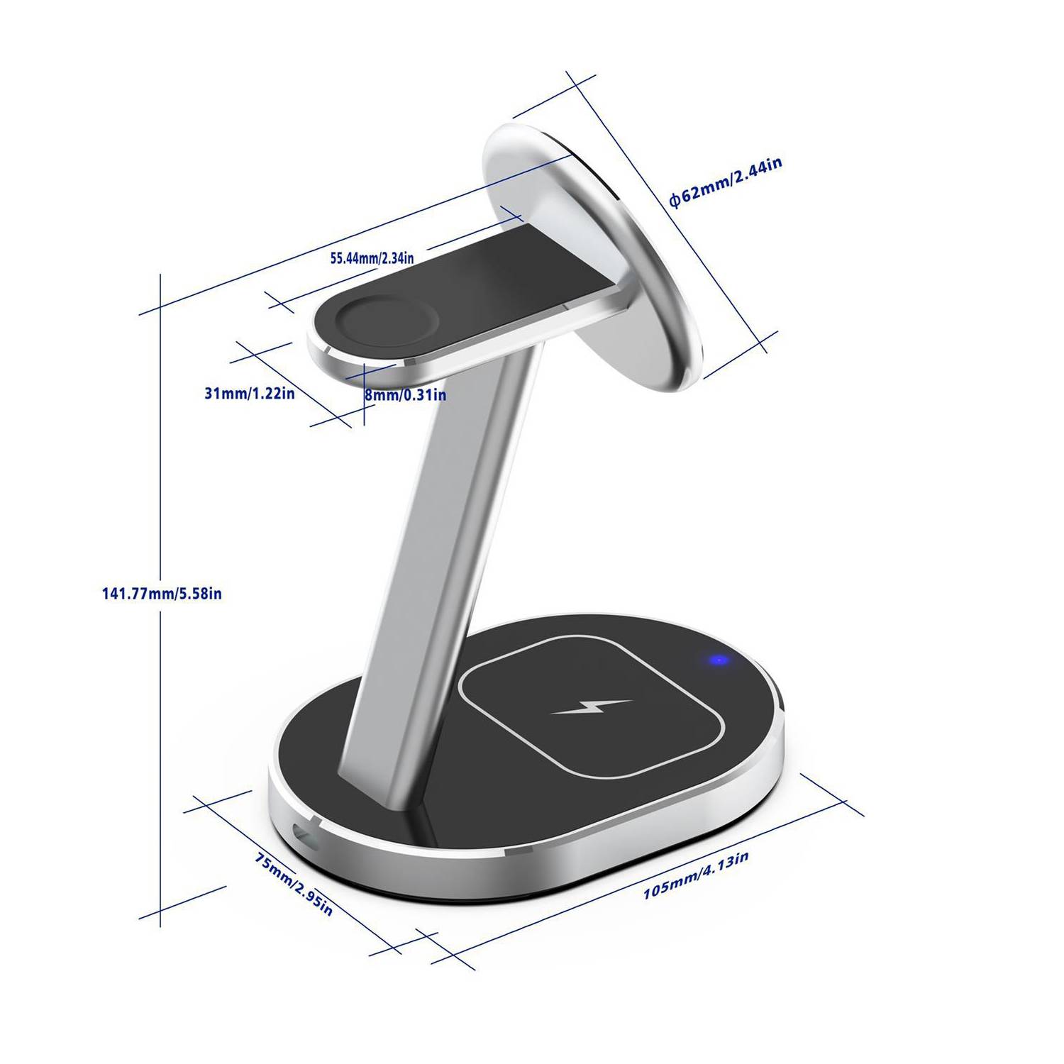 Magnetic All-Aluminum Alloy 15W 3-in-1 Wireless Fast Charger 5
