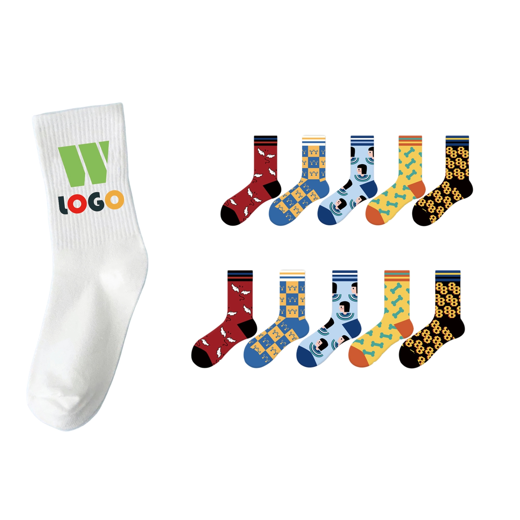 Custom Full Color Knit Crew Cotton Socks