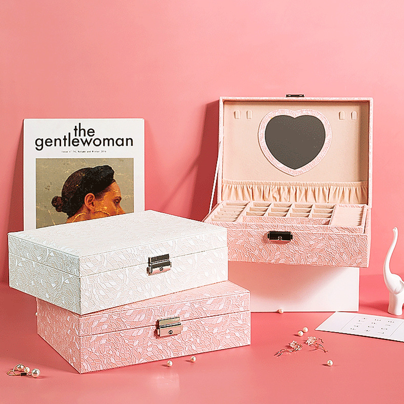 2-Layer PU Jewelry Organizer Box with Lock & Mirror / Hook 16