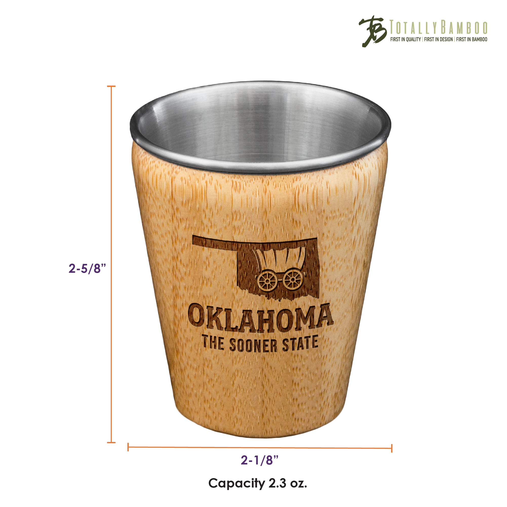 Oklahoma State Bamboo and Stainless Steel Shot Glass 4