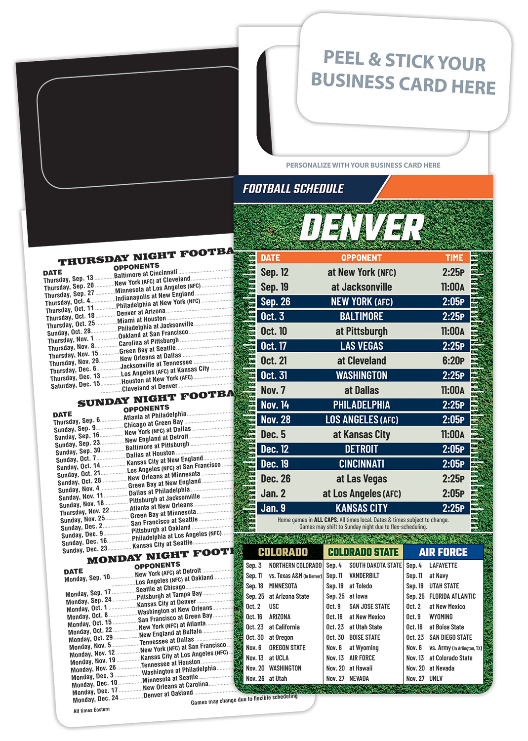 Pro Football Schedule Magnet - Peel and Stick Business Card (3.5x9)