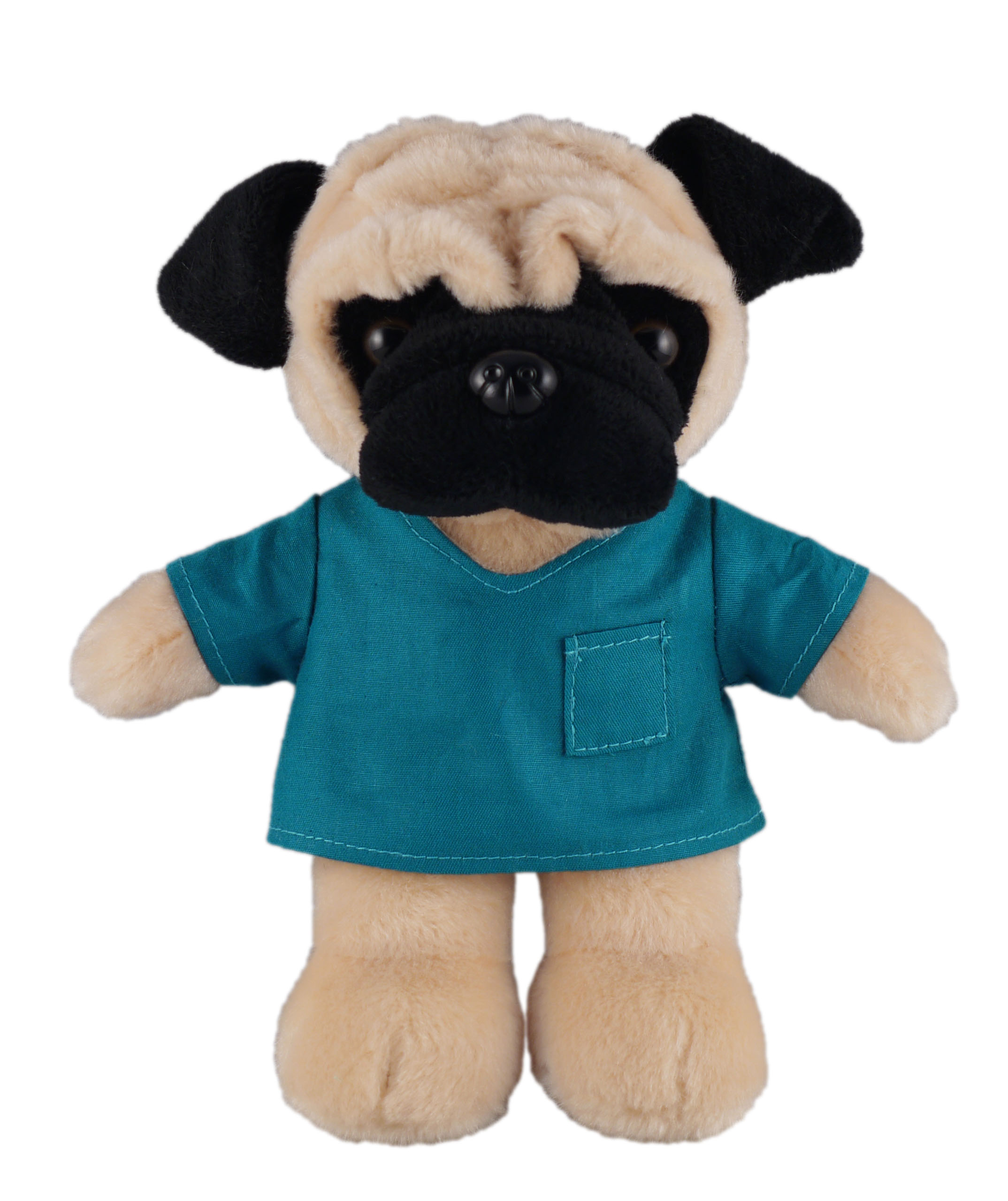 Soft Plush Stuffed Pug in scrub shirt