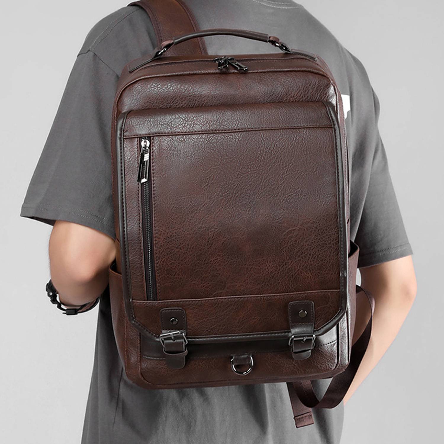 PU Leather Multi-function Retro Casual Backpack 5