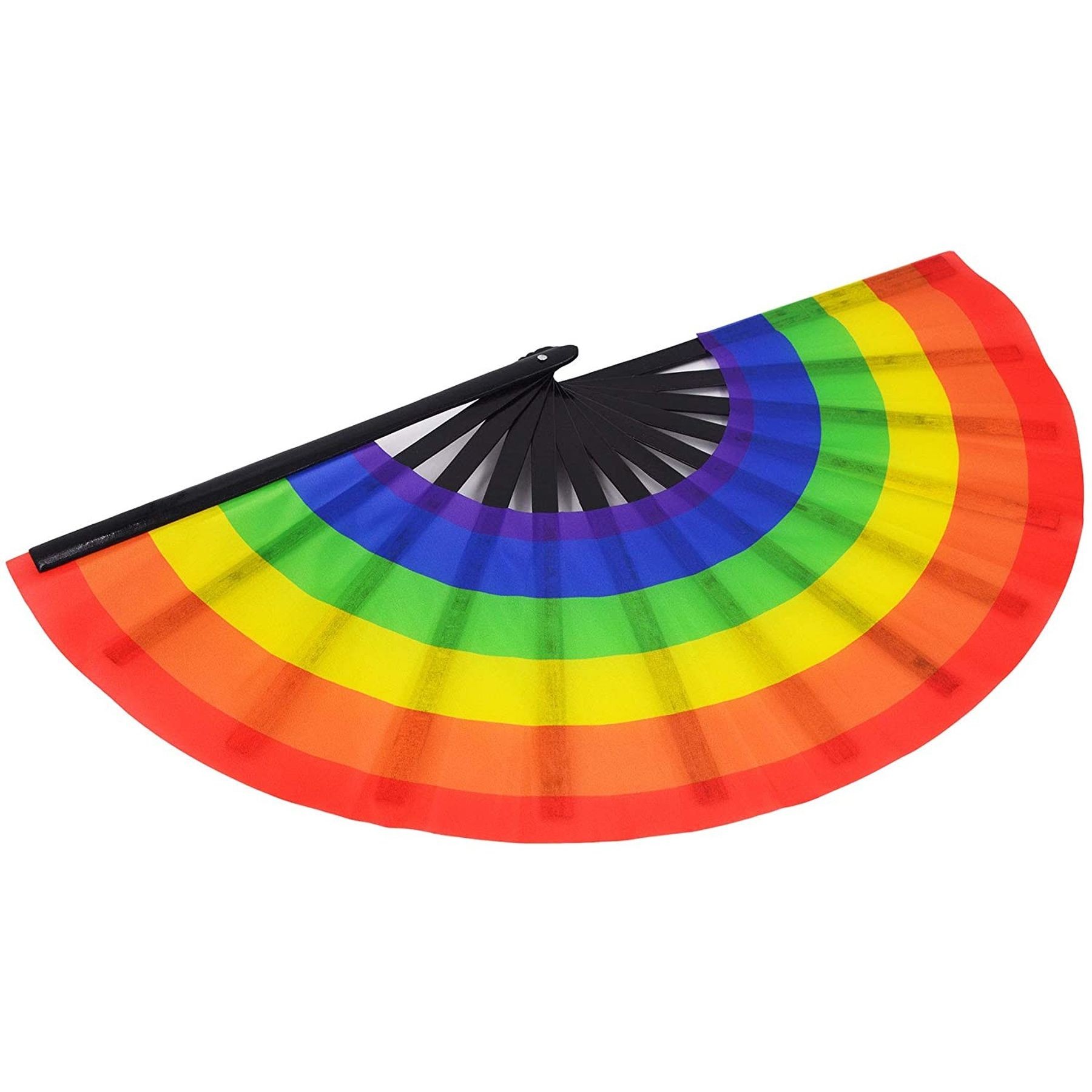 13 Inch Folding Hand Rave Bamboo Gay Pride Rainbow Fan 17