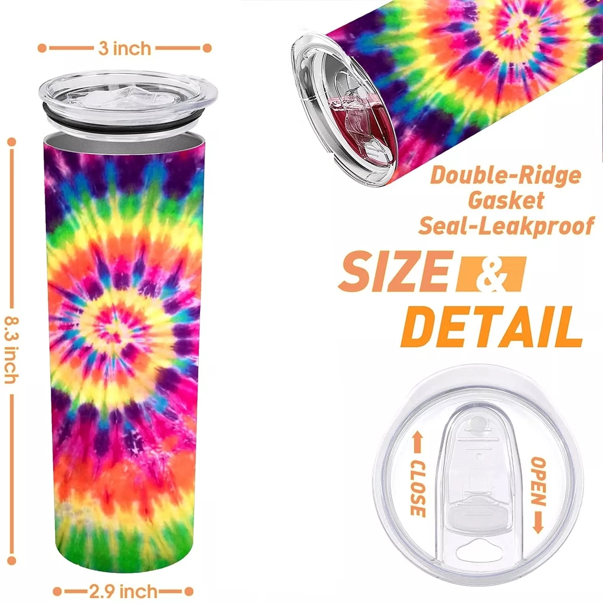 20 Oz Tie Dye Stainless Steel Skinny Tumbler 2