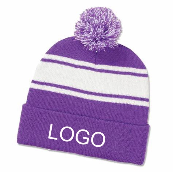 TWO TONE KNIT POM CUFF BEANIE 10