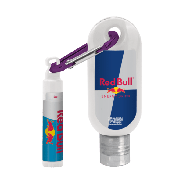Custom 1.9 oz. SPF 50 Sunscreen with Carabiner and SPF 15 Lip Balm in White Tube with Hook Cap 7